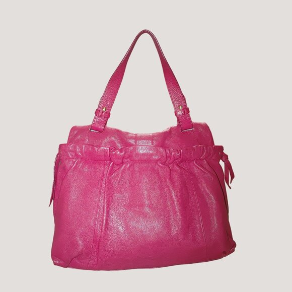 Furla Magenta Leather Hobo Handbag Satchel Gold Accents Lined Interior - Picture 4 of 14